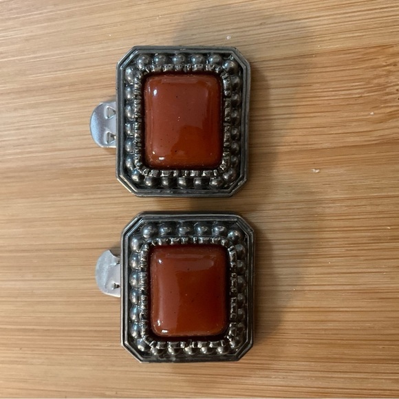 Hand Crafted Shoe Clips Burnt Orange Antique Silver 1 1/4” x 1 1/8” Shoe Bows - Picture 2 of 7